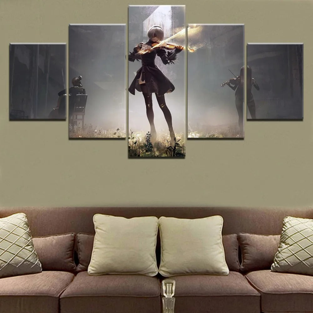 5 Piece NieR Automata 2B Play Violin Wall Art Canvas