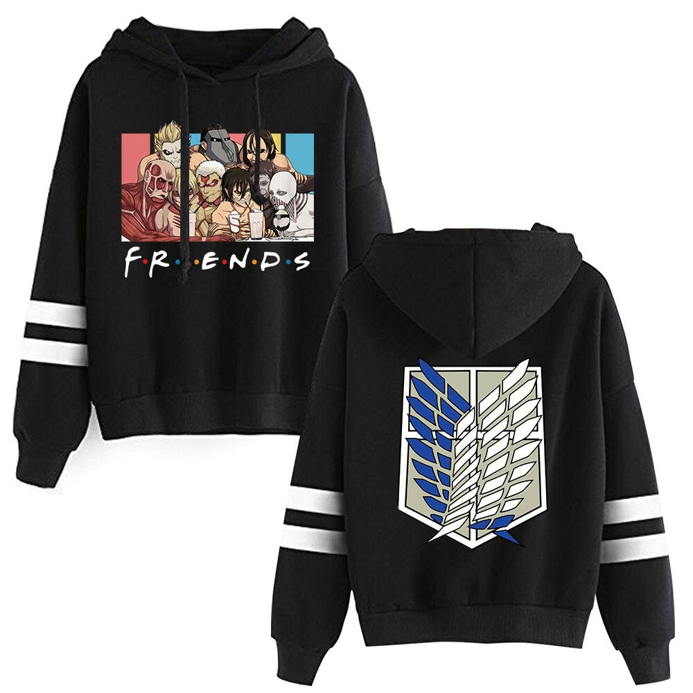 Attack On Titan Friends Long Sleeved Striped Hooded