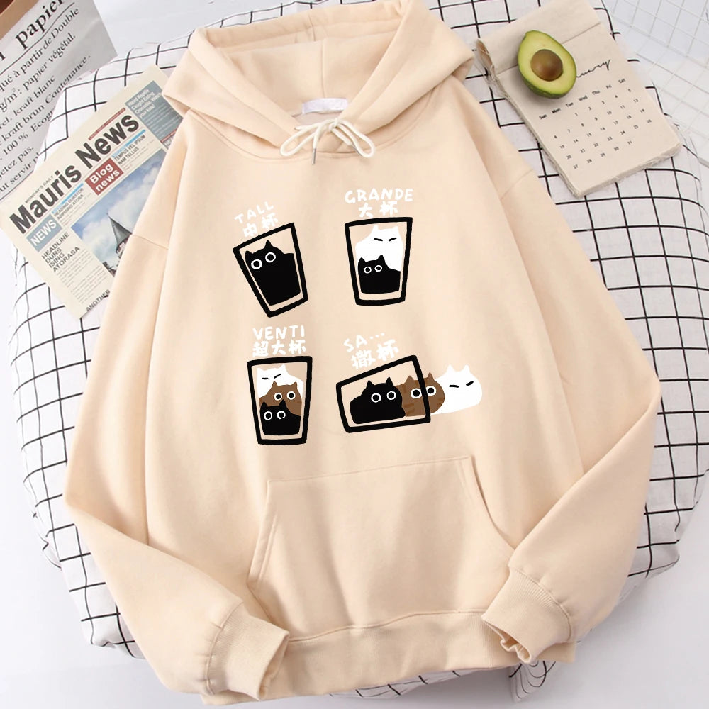 Cartoon Cat Coffee Medium Cup Large Cup Hoodies