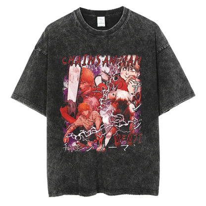 Chainsaw Man Vintage Washed Black T Shirt