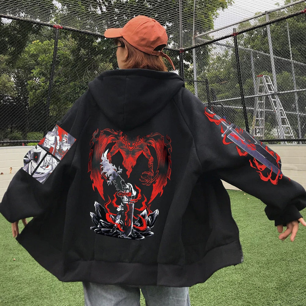 Bleach Print Zipper Hoodie