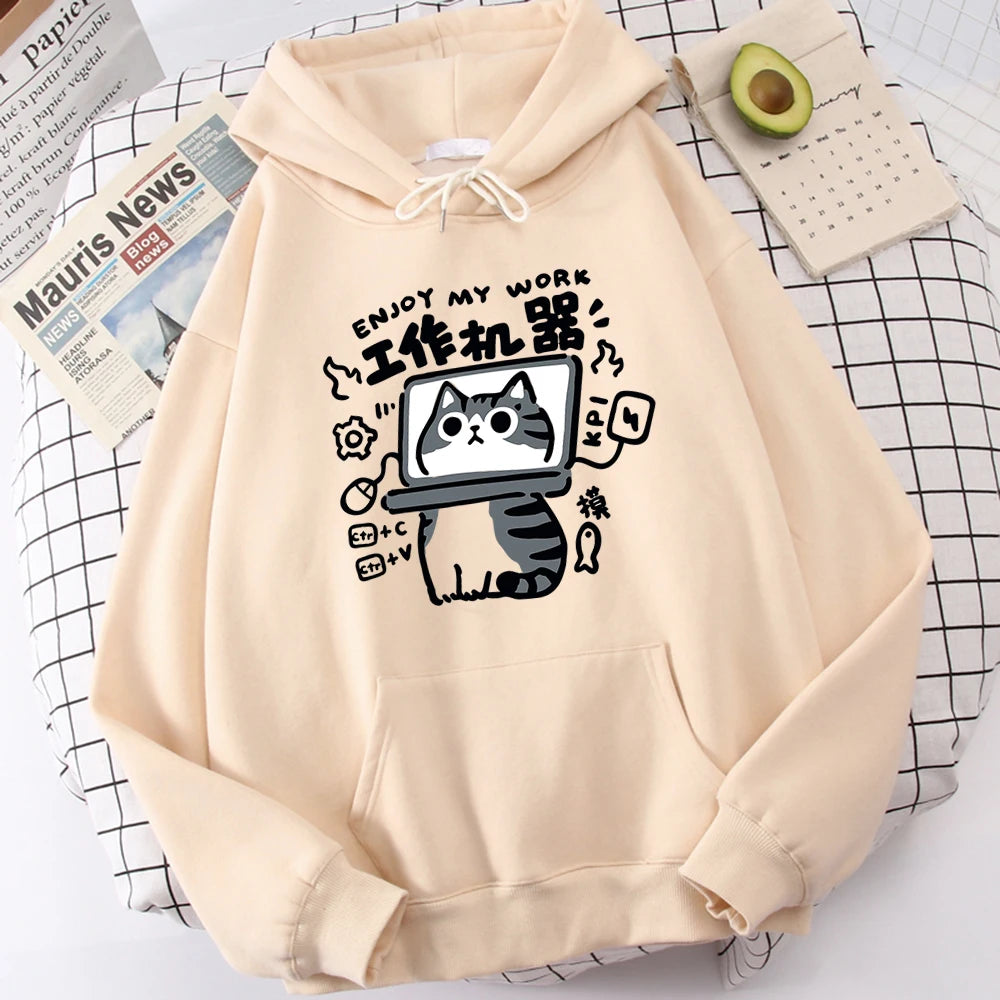 Cartoon Cat Is An Abstract Work Machine Hoodie