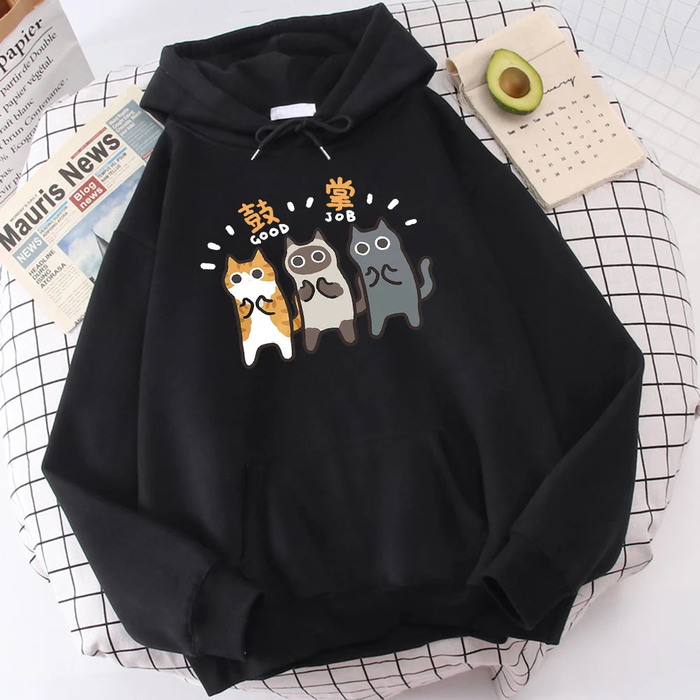 Three Cats Are Applauding And Cheering Mans Wei Hoodie