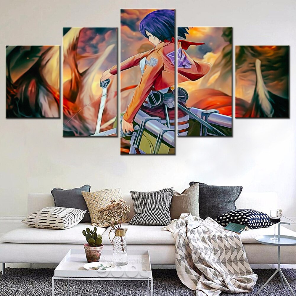 5 Piece Attack on Titan Canvas Modern Art Canvas