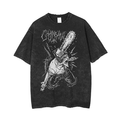 Chainsaw Man Retro Vintage Washed Printed T-Shirt