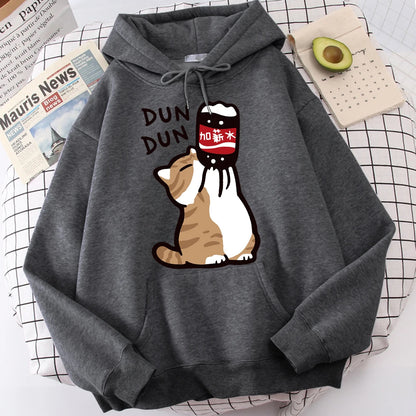 Cartoon Cat Drink Salary Increase Beverages Hoodies