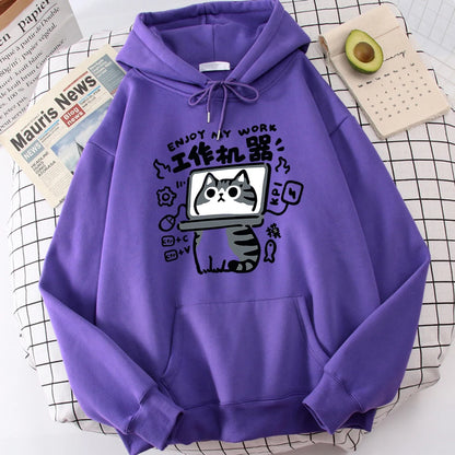 Cartoon Cat Is An Abstract Work Machine Hoodie