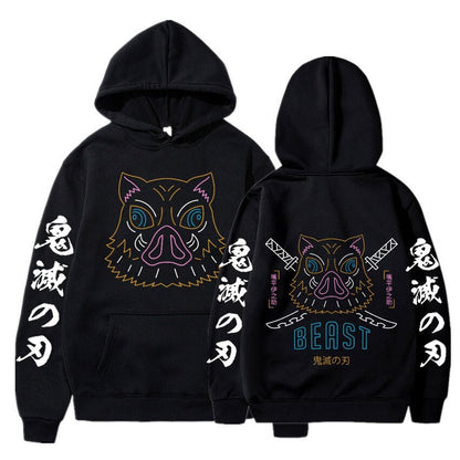 Demon Slayer Hashibira Inosuke Beast Fight Neon Hoodie