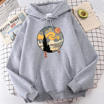 Starry Ukiyo-E Night Printing Hoodie