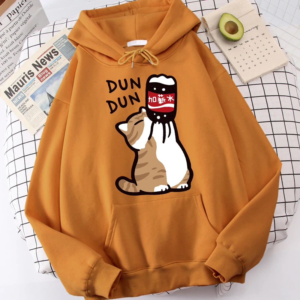 Cartoon Cat Drink Salary Increase Beverages Hoodies