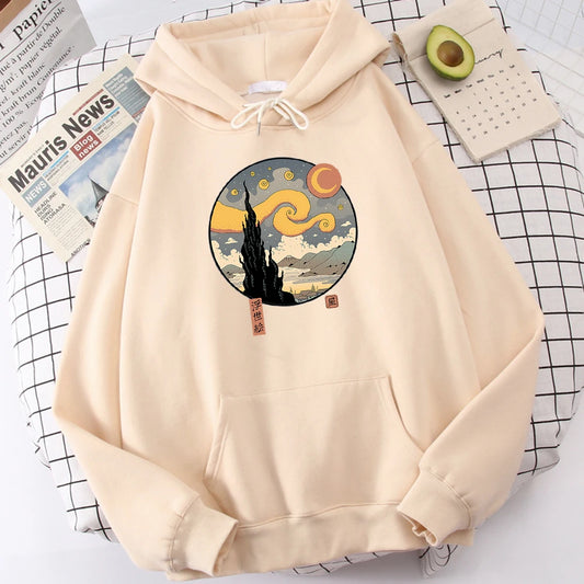 Starry Ukiyo-E Night Printing Hoodie