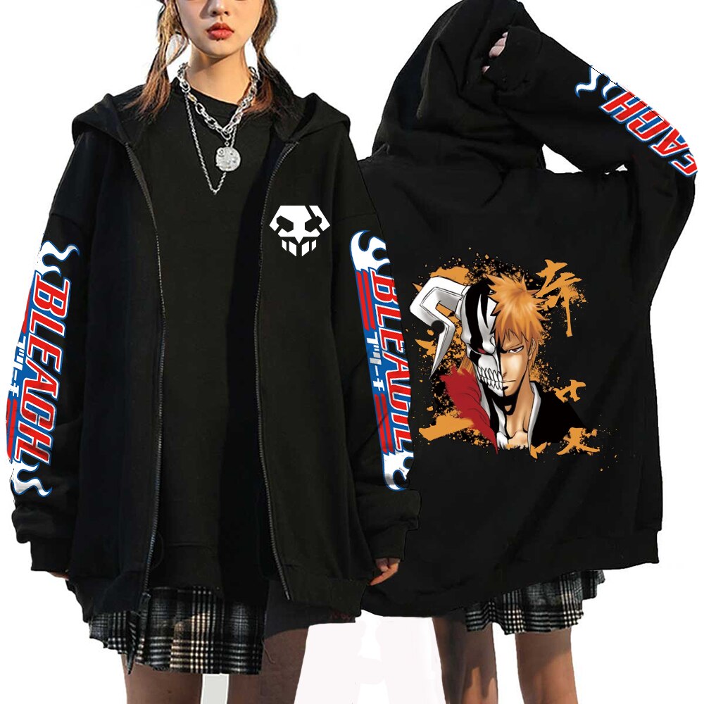 Bleach Zip Up Kurosaki Ichigo Print Hoodies