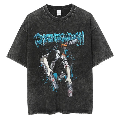 Chainsaw Man Vintage Washed Black T Shirt