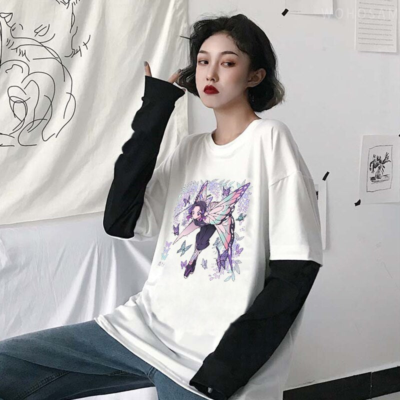 Demon Slayer Kochou Shinobu Printed Fake Two T-Shirts