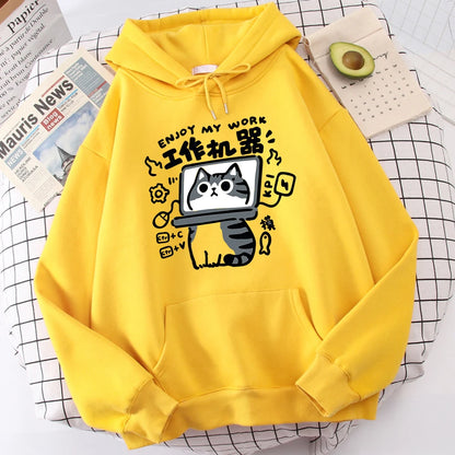 Cartoon Cat Is An Abstract Work Machine Hoodie