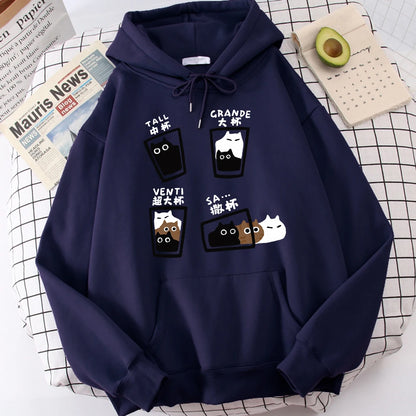 Cartoon Cat Coffee Medium Cup Large Cup Hoodies