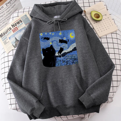 The Starry Cat Night Printing Hoodies