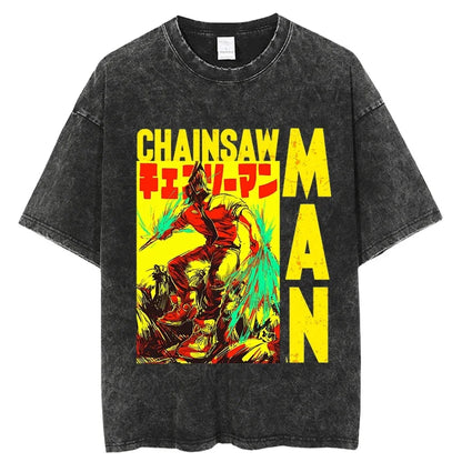 Chainsaw Man Vintage Washed Black T Shirt