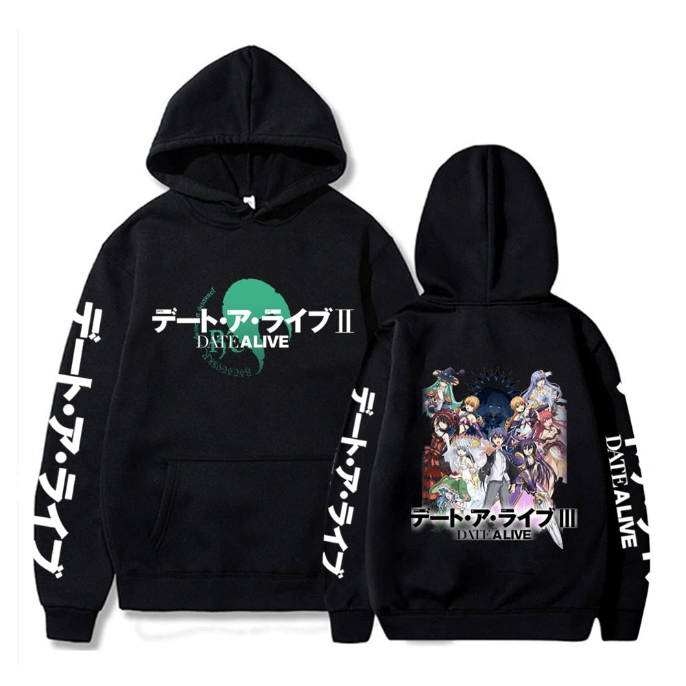 Date A Live Tokisaki Kurumi Yatogami Tohka Friend Itsuka Shido Print Hoodie