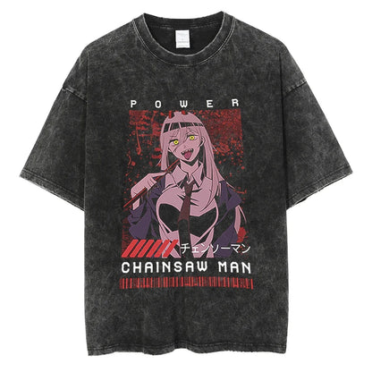 Chainsaw Man Vintage Washed Black T Shirt