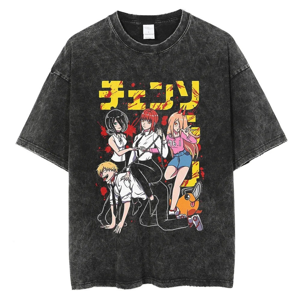 Chainsaw Man Vintage Washed Black T Shirt