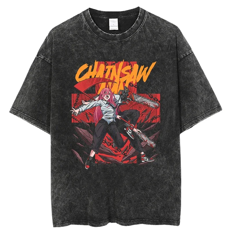 Chainsaw Man Vintage Washed Black T Shirt