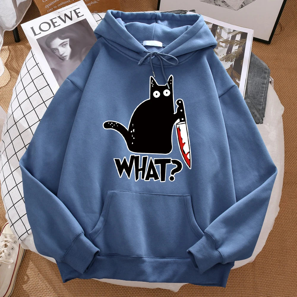 What Cute Little Black Cat Holding A Knife Men Hoodie