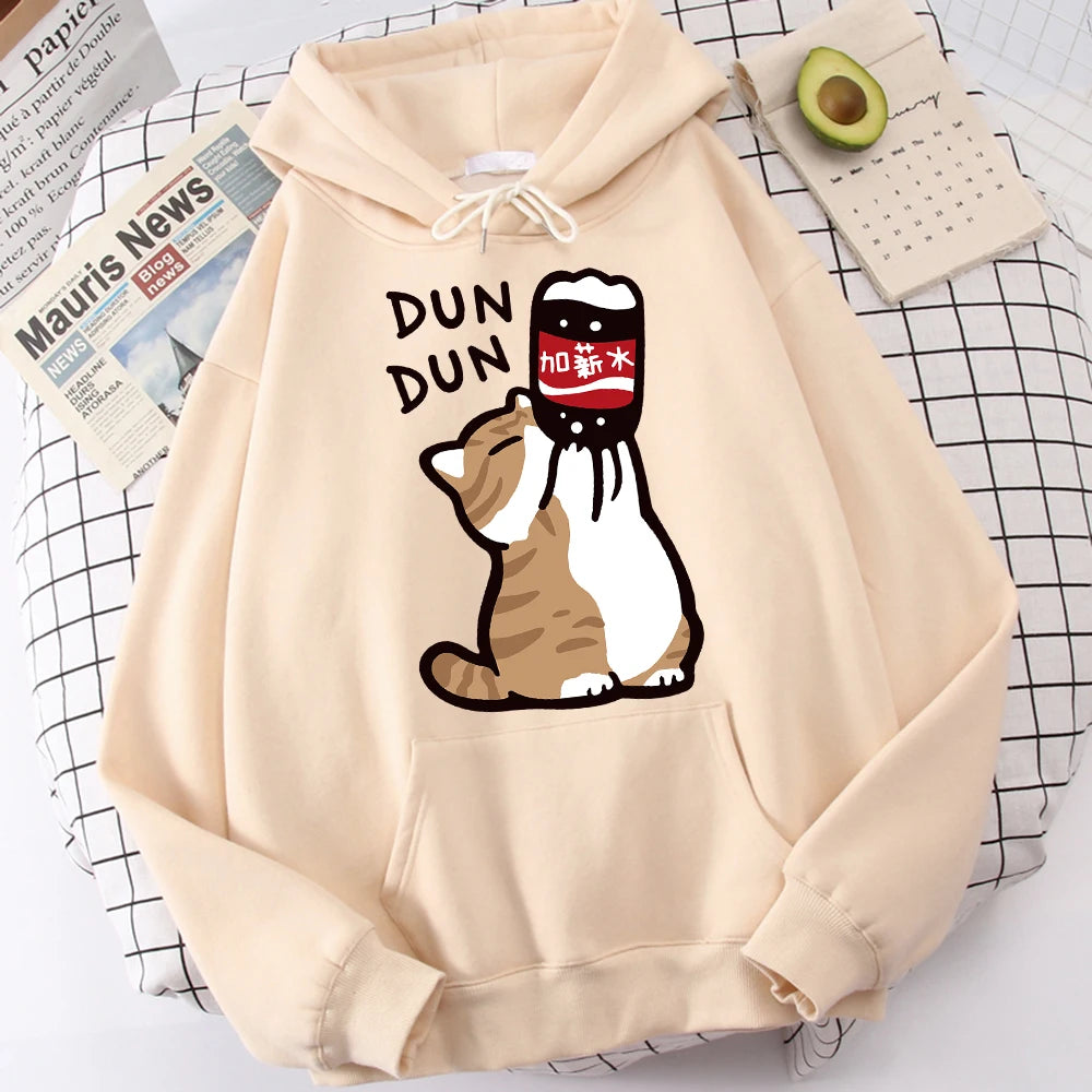 Cartoon Cat Drink Salary Increase Beverages Hoodies