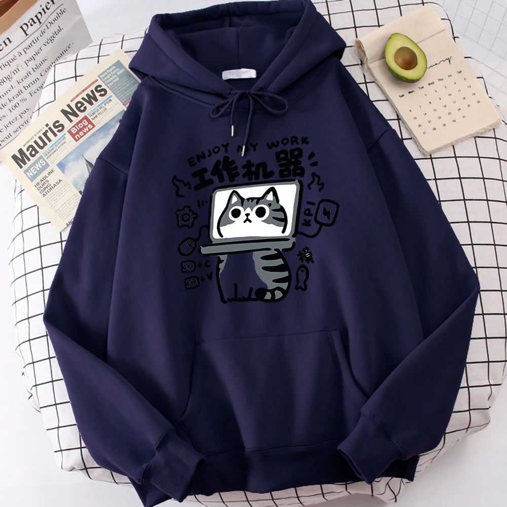 Cartoon Cat Is An Abstract Work Machine Hoodie