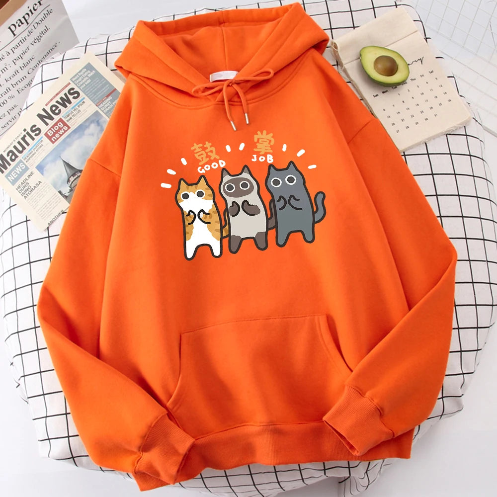 Three Cats Are Applauding And Cheering Mans Wei Hoodie