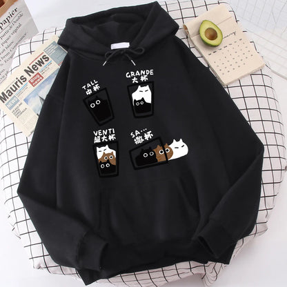 Cartoon Cat Coffee Medium Cup Large Cup Hoodies