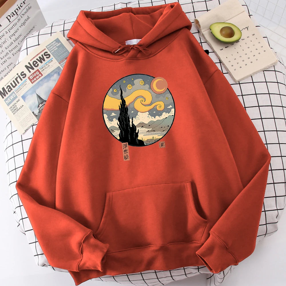 Starry Ukiyo-E Night Printing Hoodie