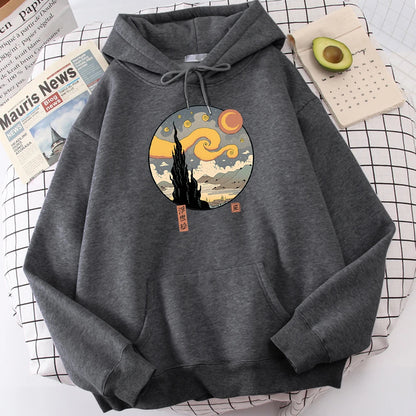 Starry Ukiyo-E Night Printing Hoodie