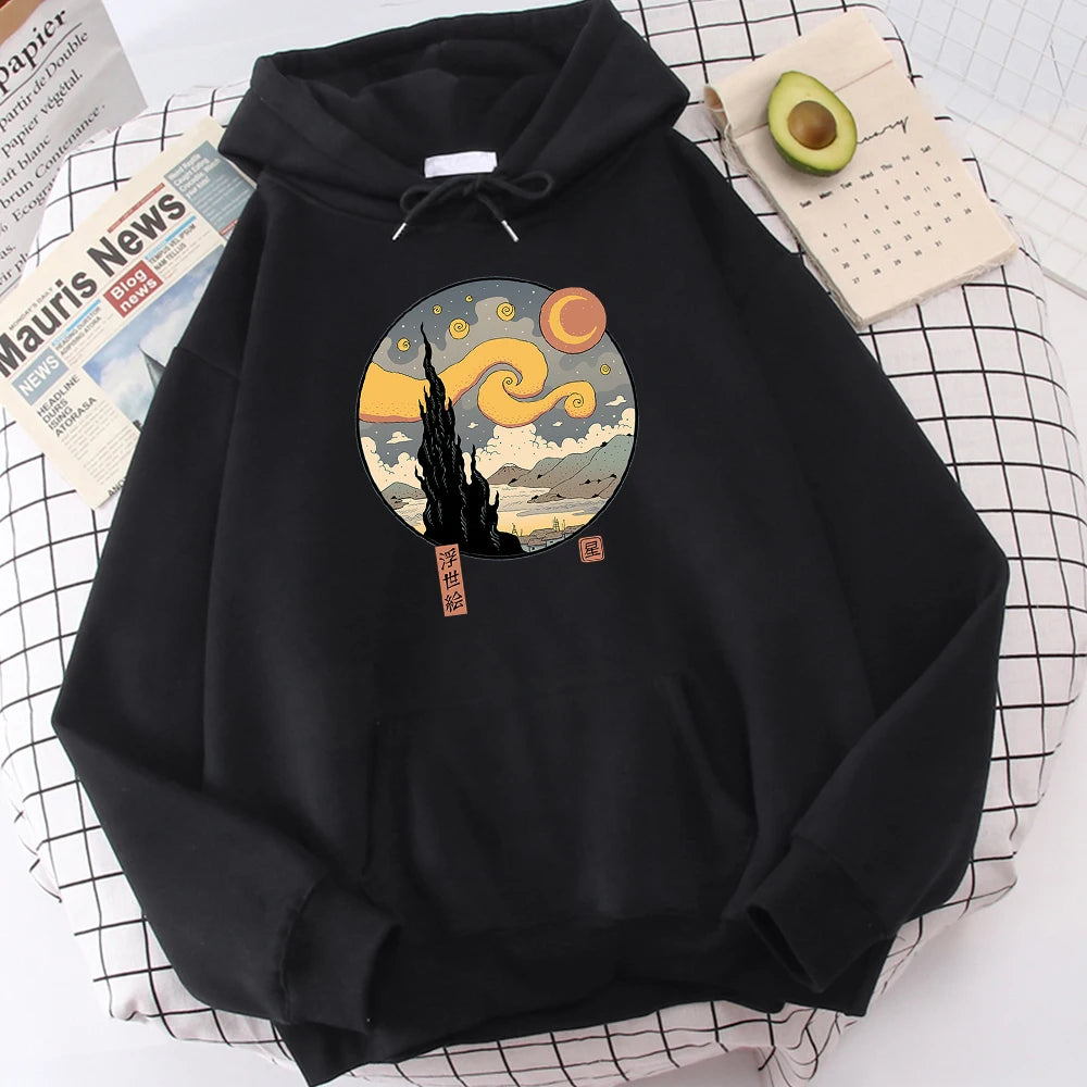 Starry Ukiyo-E Night Printing Hoodie