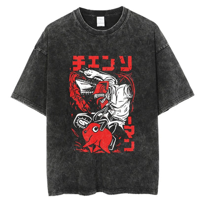 Chainsaw Man Vintage Washed Black T Shirt