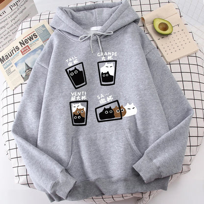 Cartoon Cat Coffee Medium Cup Large Cup Hoodies