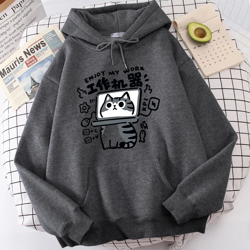 Cartoon Cat Is An Abstract Work Machine Hoodie