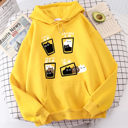 Cartoon Cat Coffee Medium Cup Large Cup Hoodies