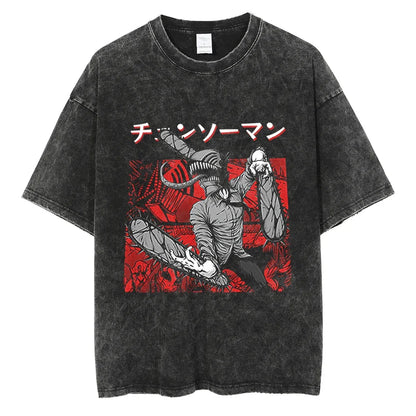 Chainsaw Man Vintage Washed Black T Shirt