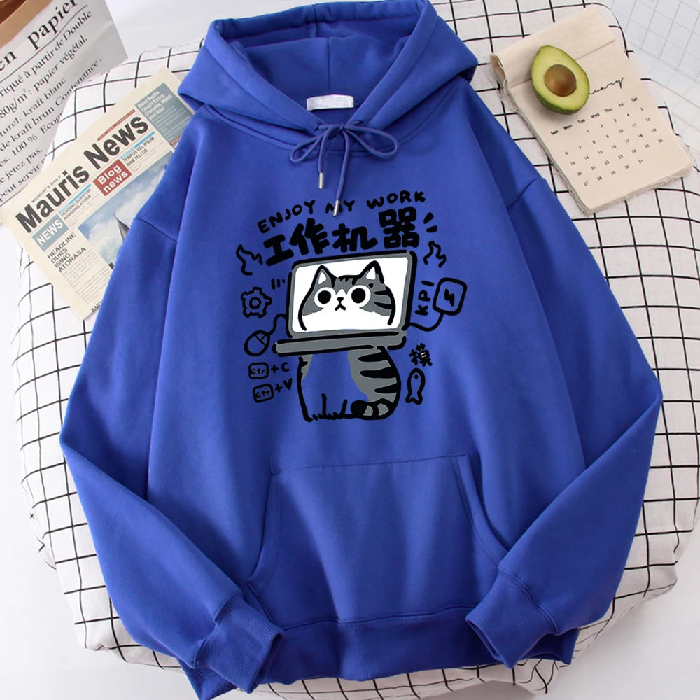 Cartoon Cat Is An Abstract Work Machine Hoodie