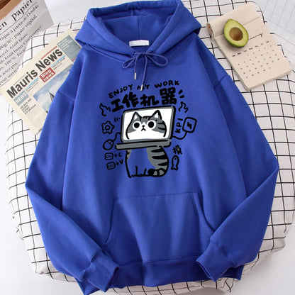 Cartoon Cat Is An Abstract Work Machine Hoodie