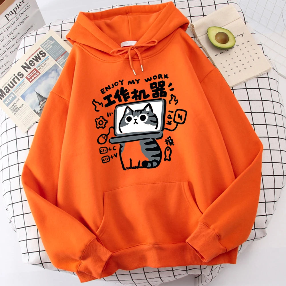 Cartoon Cat Is An Abstract Work Machine Hoodie