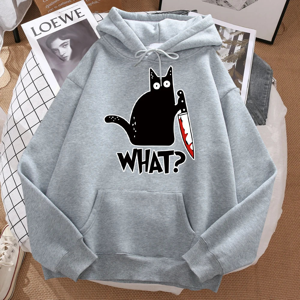 What Cute Little Black Cat Holding A Knife Men Hoodie