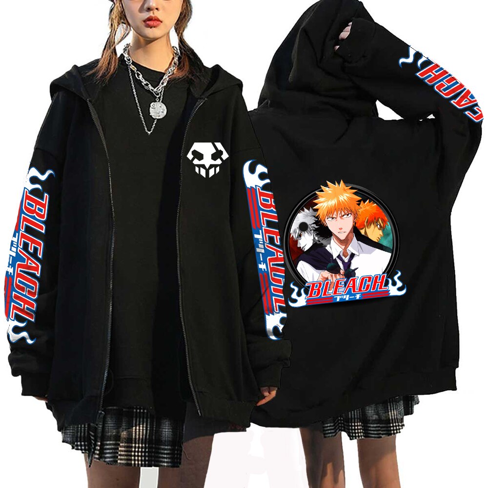 Bleach Zip Up Kurosaki Ichigo Print Hoodies