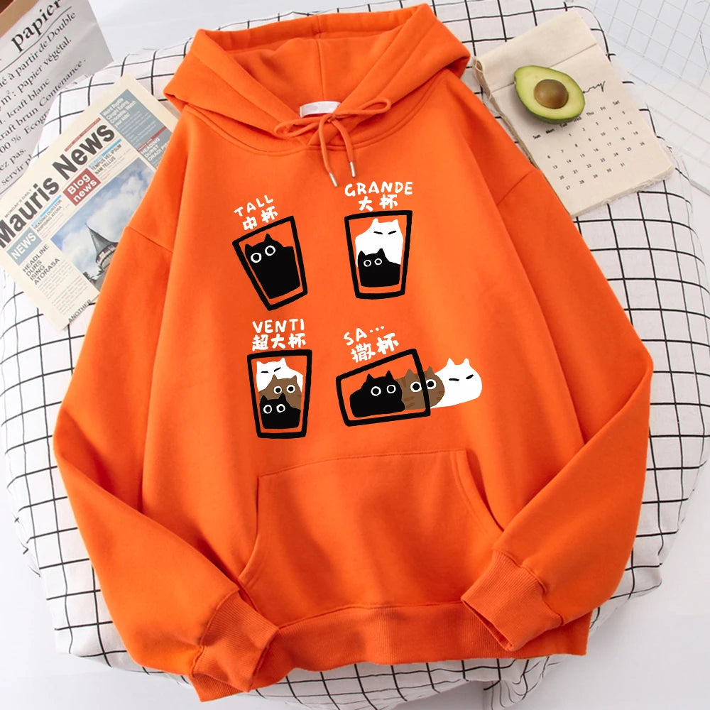 Cartoon Cat Coffee Medium Cup Large Cup Hoodies