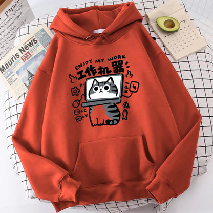 Cartoon Cat Is An Abstract Work Machine Hoodie