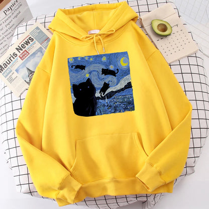 The Starry Cat Night Printing Hoodies