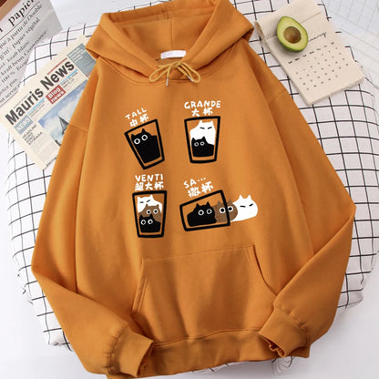 Cartoon Cat Coffee Medium Cup Large Cup Hoodies