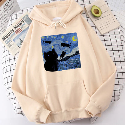 The Starry Cat Night Printing Hoodies