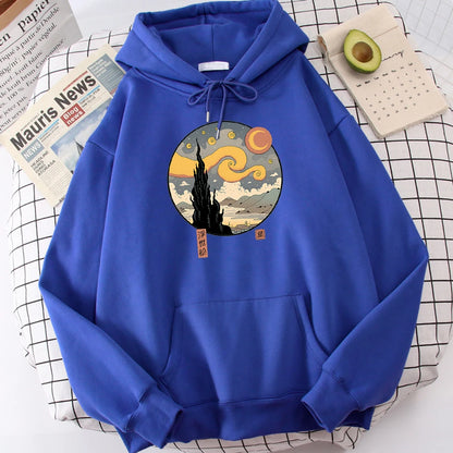 Starry Ukiyo-E Night Printing Hoodie